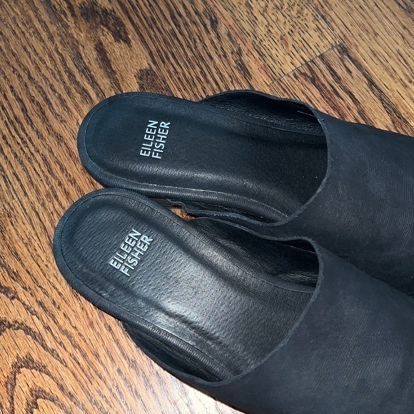 Eileen Fisher Blog Black Leather Slip On‎ Mule Slides - Picture 4 of 8